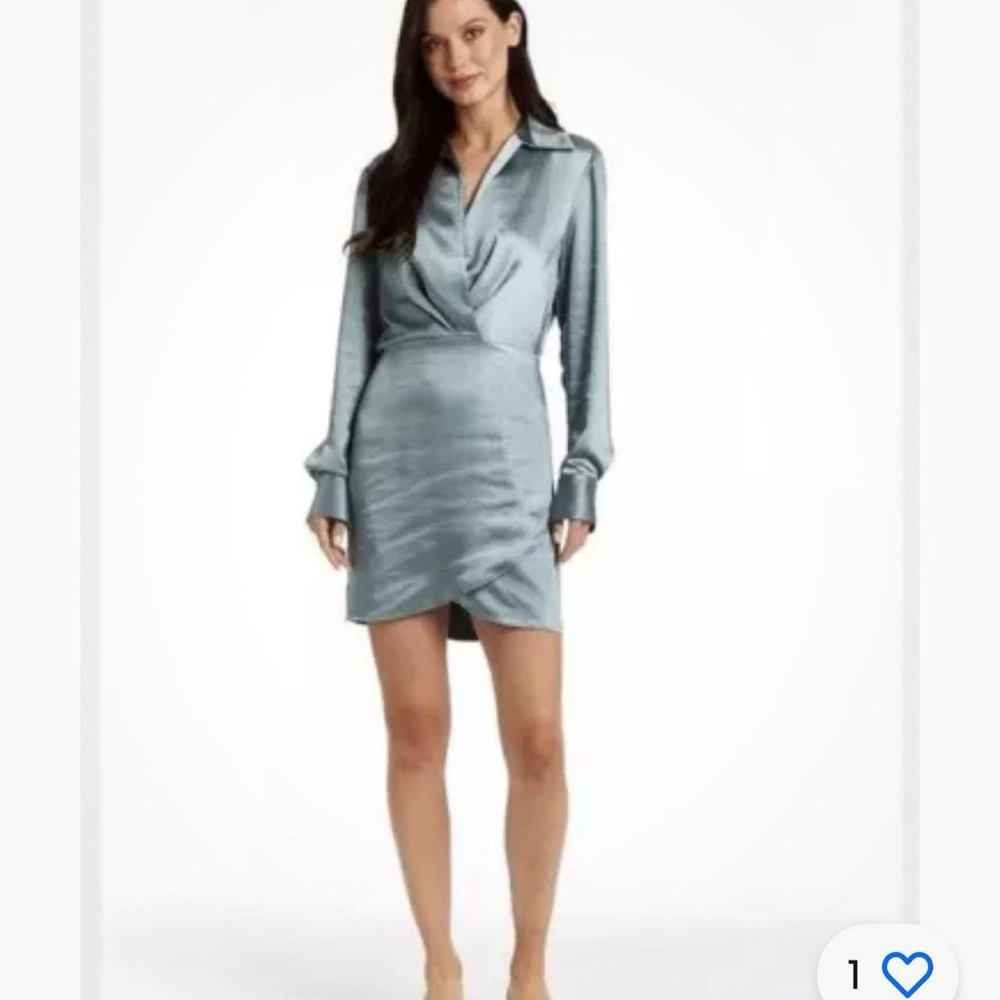 GUESS by MARCIANO Draped collared mini satin dress with gold hardware